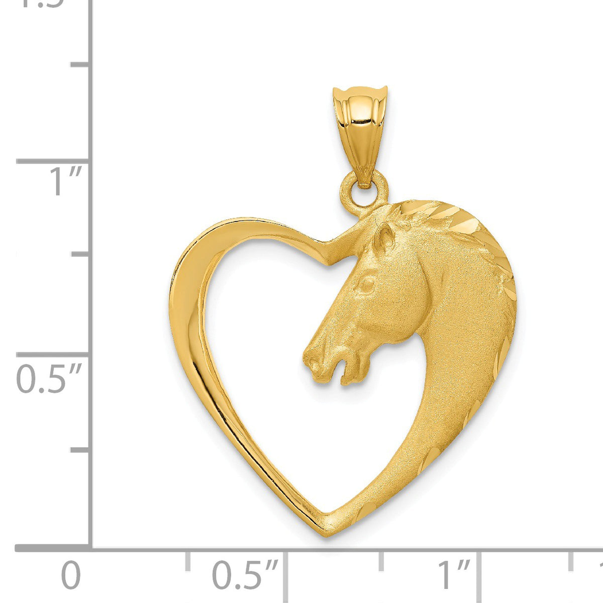 Alternate view of the 14k Yellow Gold Horse Head and Heart Pendant, 22mm by The Black Bow Jewelry Co.
