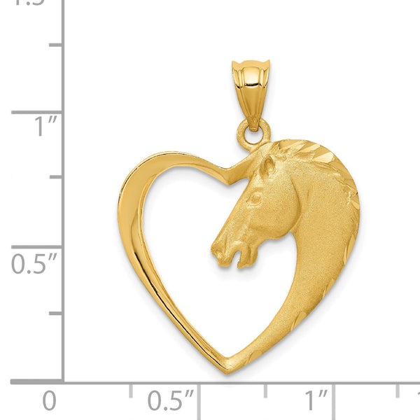 14k Yellow Gold Horse Head and Heart Pendant, 22mm - The Black Bow ...