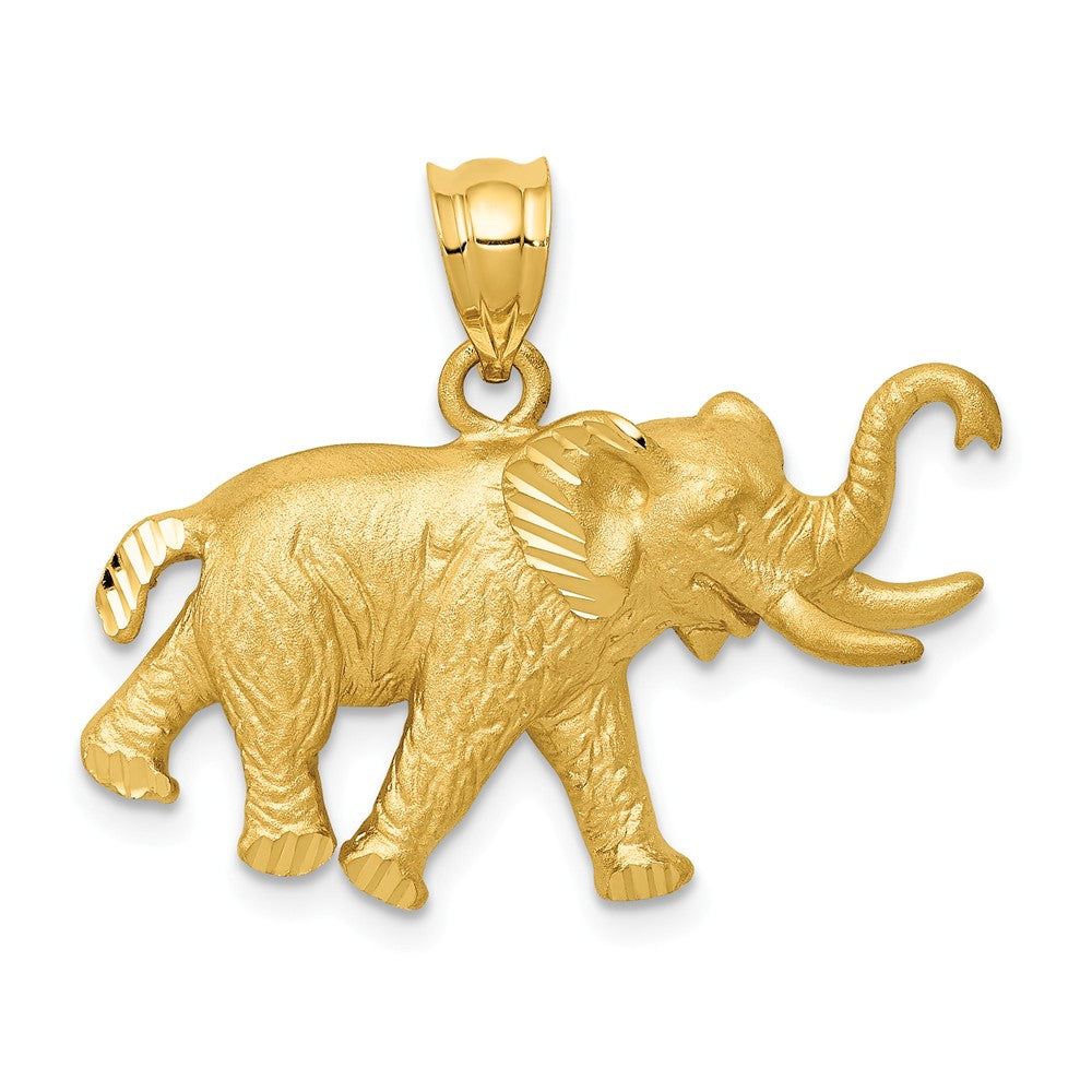 14k Yellow Gold Satin Elephant with Tusks Pendant, Item P10468 by The Black Bow Jewelry Co.