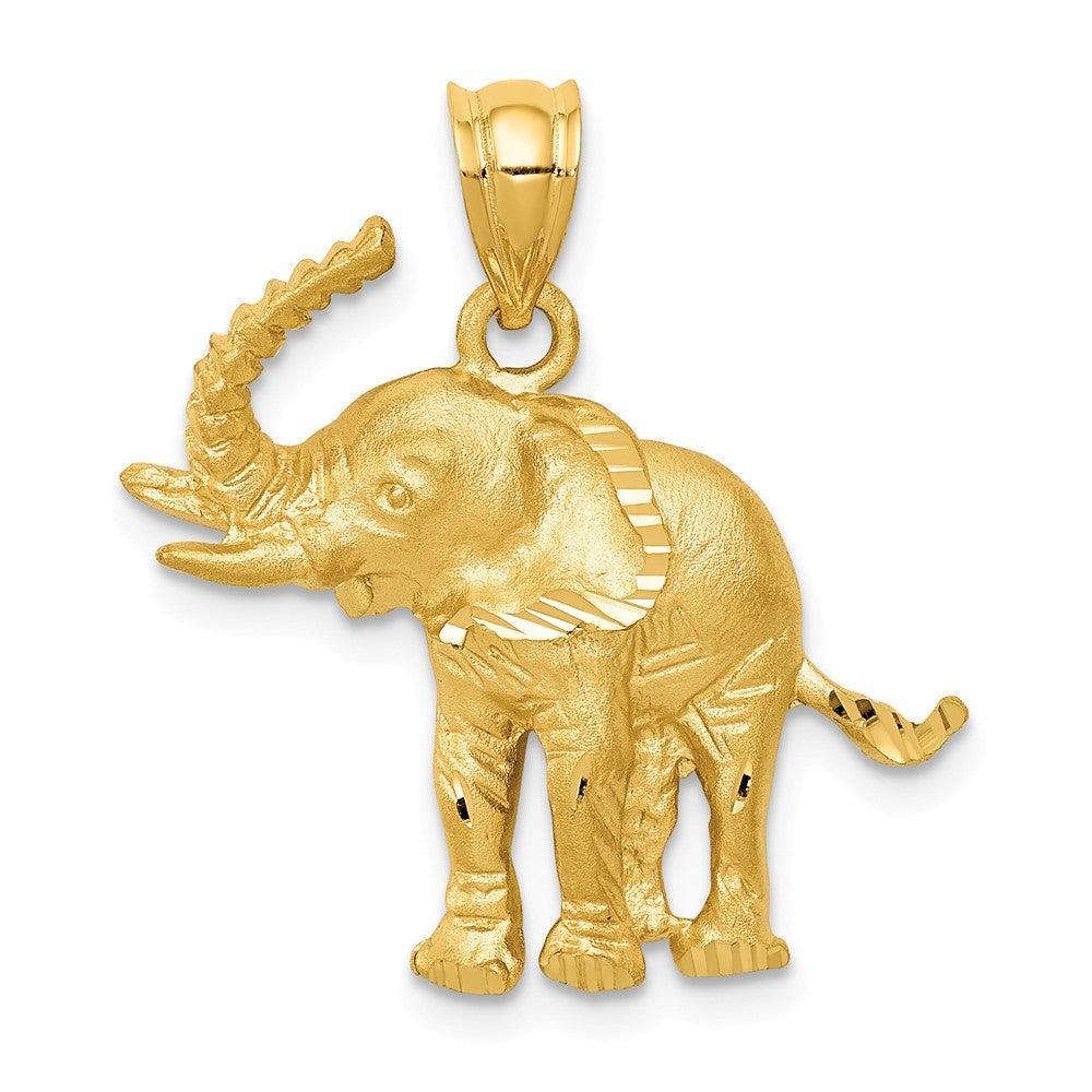 14k Yellow Gold Satin and Diamond Cut Elephant Pendant, Item P10470 by The Black Bow Jewelry Co.