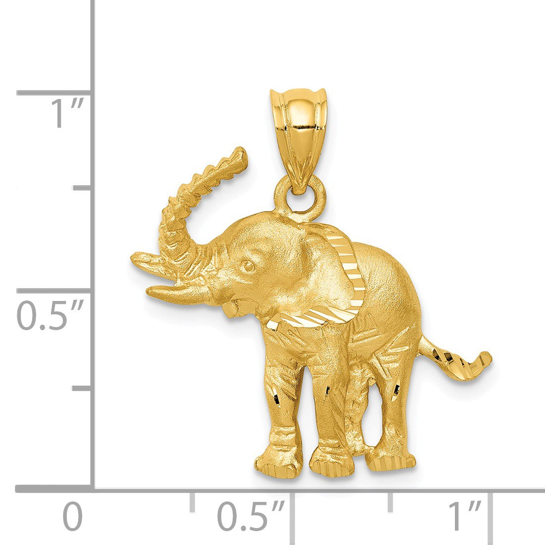 Alternate view of the 14k Yellow Gold Satin and Diamond Cut Elephant Pendant by The Black Bow Jewelry Co.