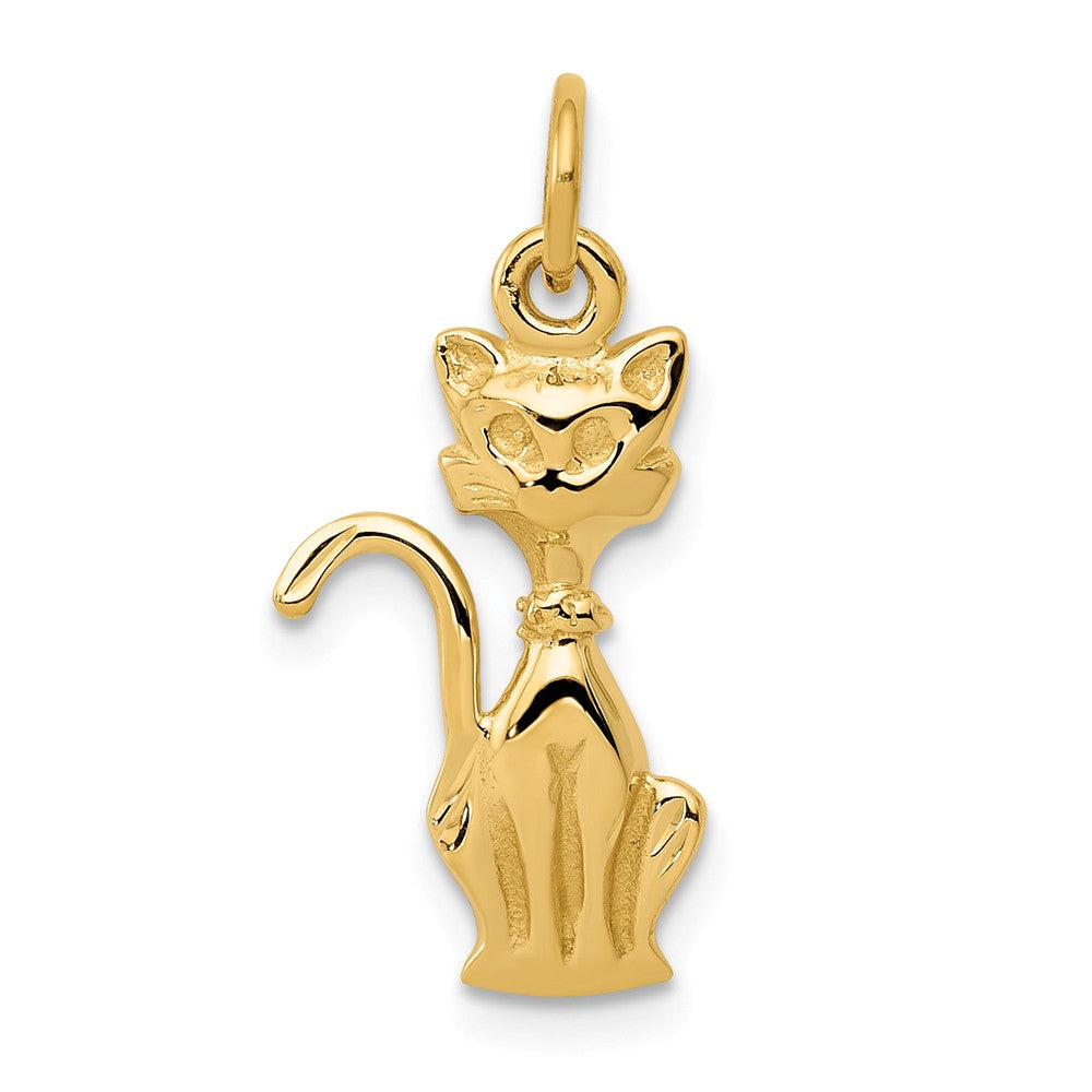 14k Yellow Gold Satin and Diamond Cut Siamese Cat Pendant, Item P10473 by The Black Bow Jewelry Co.