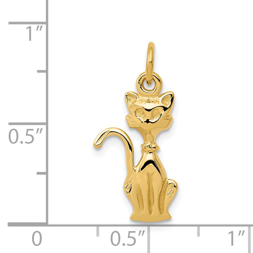 Alternate view of the 14k Yellow Gold Satin and Diamond Cut Siamese Cat Pendant by The Black Bow Jewelry Co.