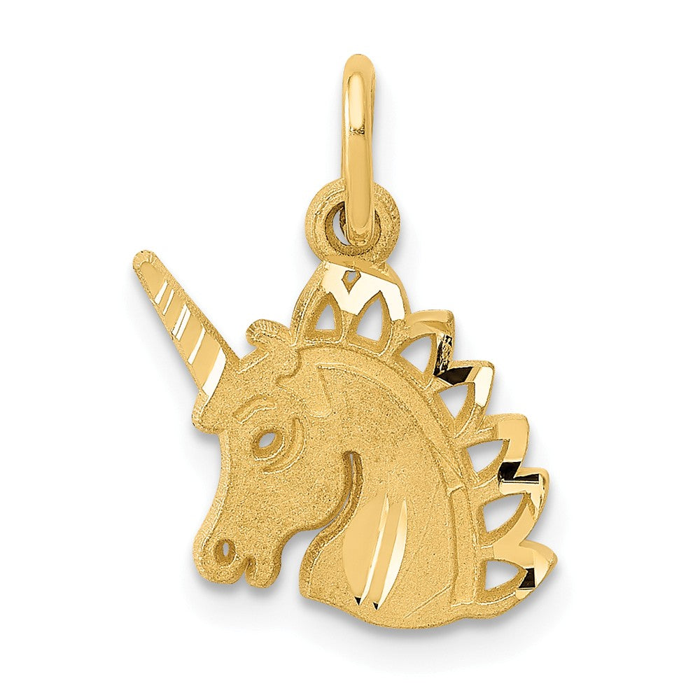14k Yellow Gold Satin and Diamond Cut Unicorn Head Charm, Item P10474 by The Black Bow Jewelry Co.