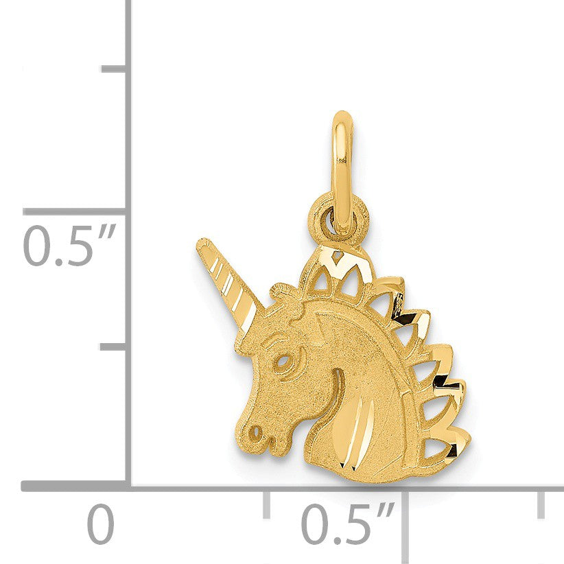 Alternate view of the 14k Yellow Gold Satin and Diamond Cut Unicorn Head Charm by The Black Bow Jewelry Co.