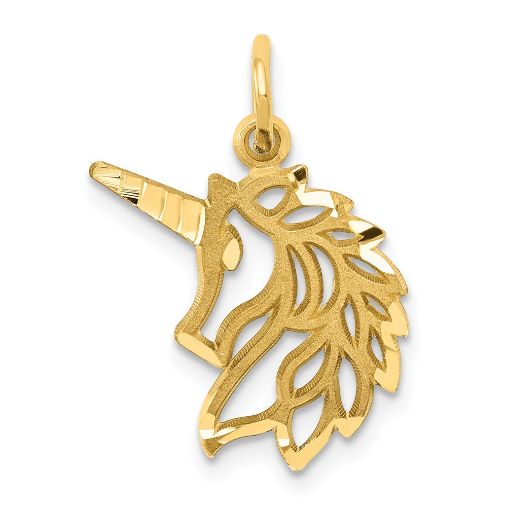 14k Yellow Gold Unicorn Head Silhouette Charm or Pendant, Item P10475 by The Black Bow Jewelry Co.