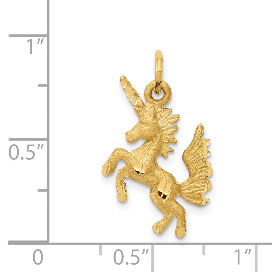 Alternate view of the 14k Yellow Gold 3D Satin &amp; Diamond Cut Dancing Unicorn Pendant by The Black Bow Jewelry Co.