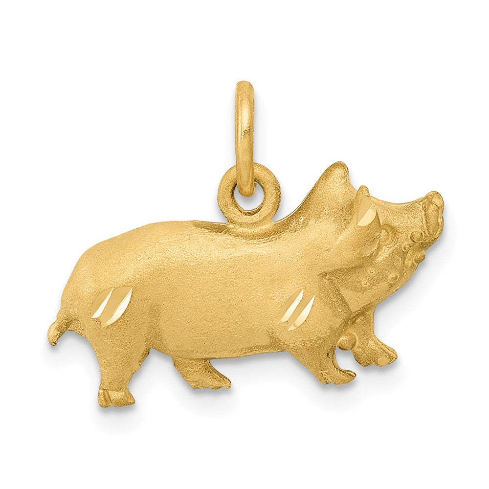 14k Yellow Gold 2D Satin and Diamond Cut Pig Charm or Pendant, Item P10481 by The Black Bow Jewelry Co.