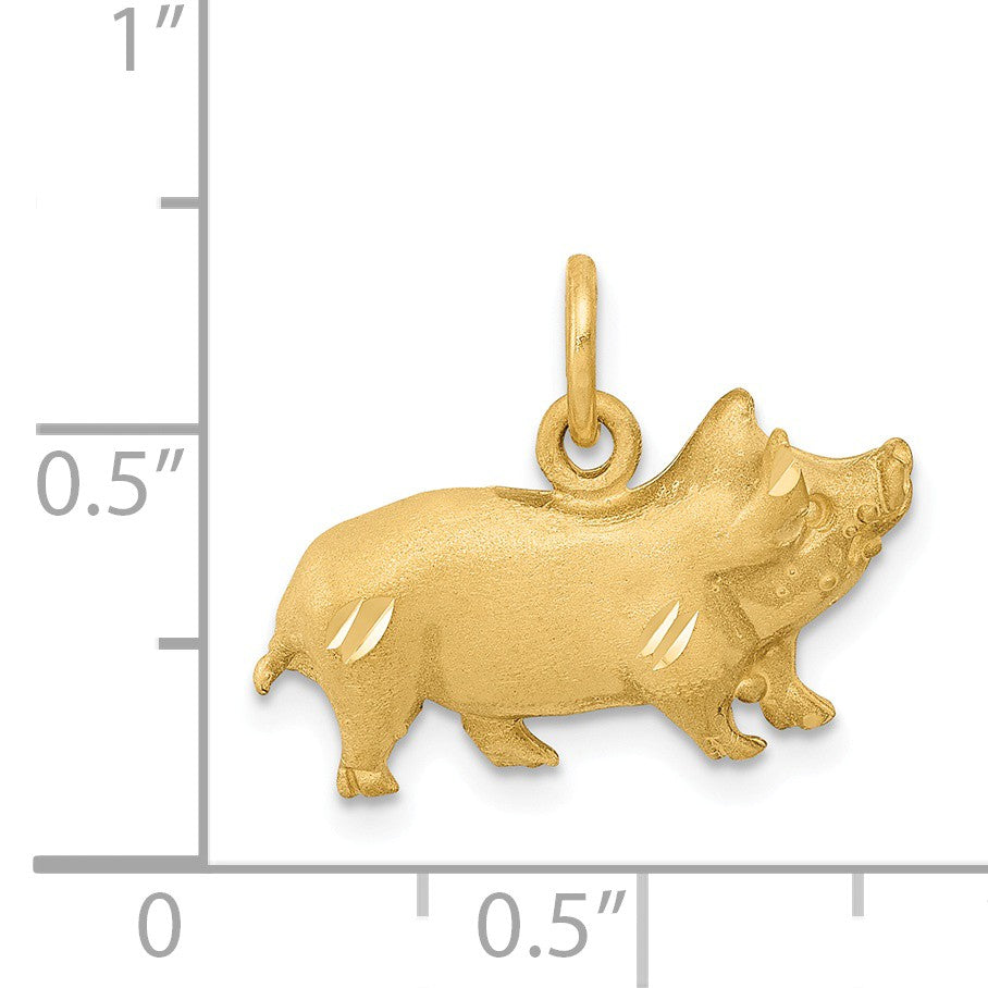 Alternate view of the 14k Yellow Gold 2D Satin and Diamond Cut Pig Charm or Pendant by The Black Bow Jewelry Co.