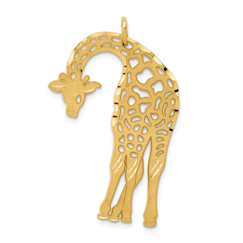 14k Yellow Gold Large Satin and Diamond Cut Giraffe Pendant, Item P10482 by The Black Bow Jewelry Co.