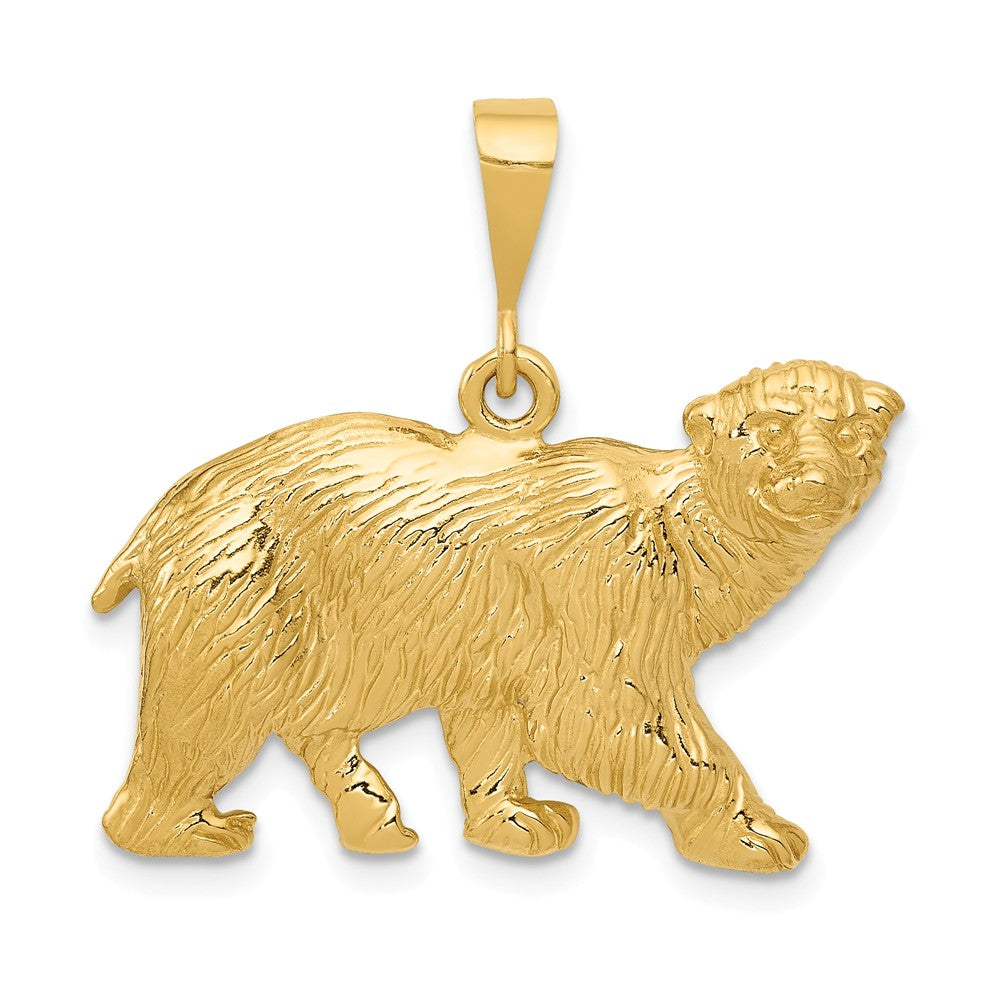 14k Yellow Gold Large Polished Textured Polar Bear Pendant, Item P10483 by The Black Bow Jewelry Co.