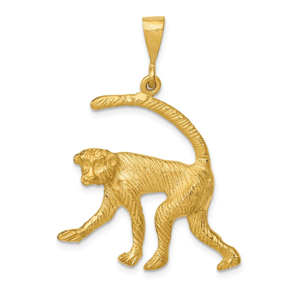 14k Yellow Gold Polished and Textured Monkey Pendant, Item P10484 by The Black Bow Jewelry Co.