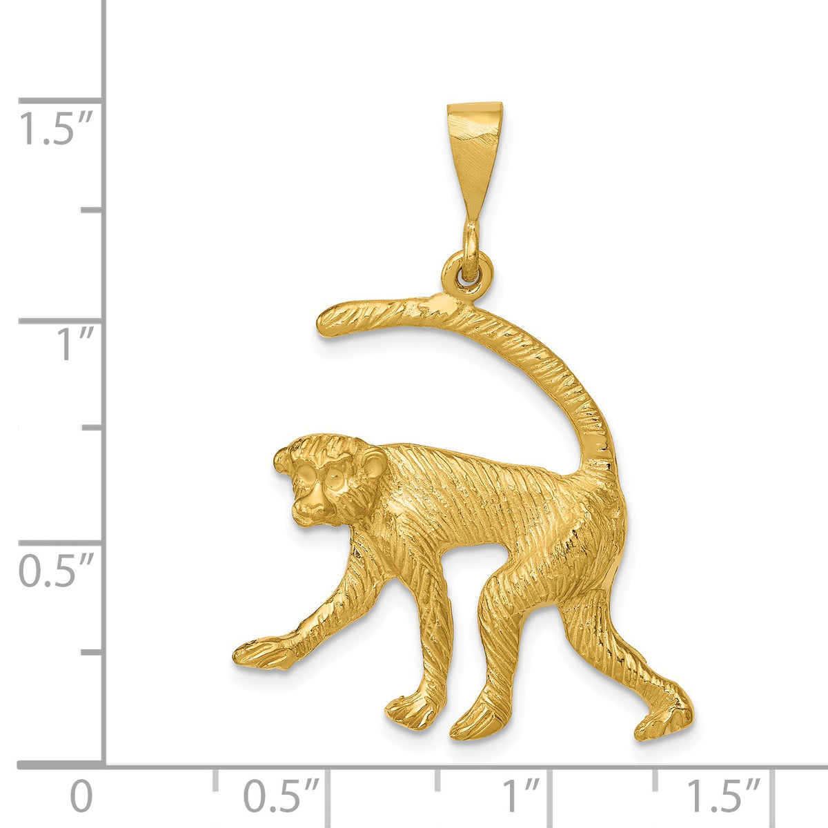 Alternate view of the 14k Yellow Gold Polished and Textured Monkey Pendant by The Black Bow Jewelry Co.