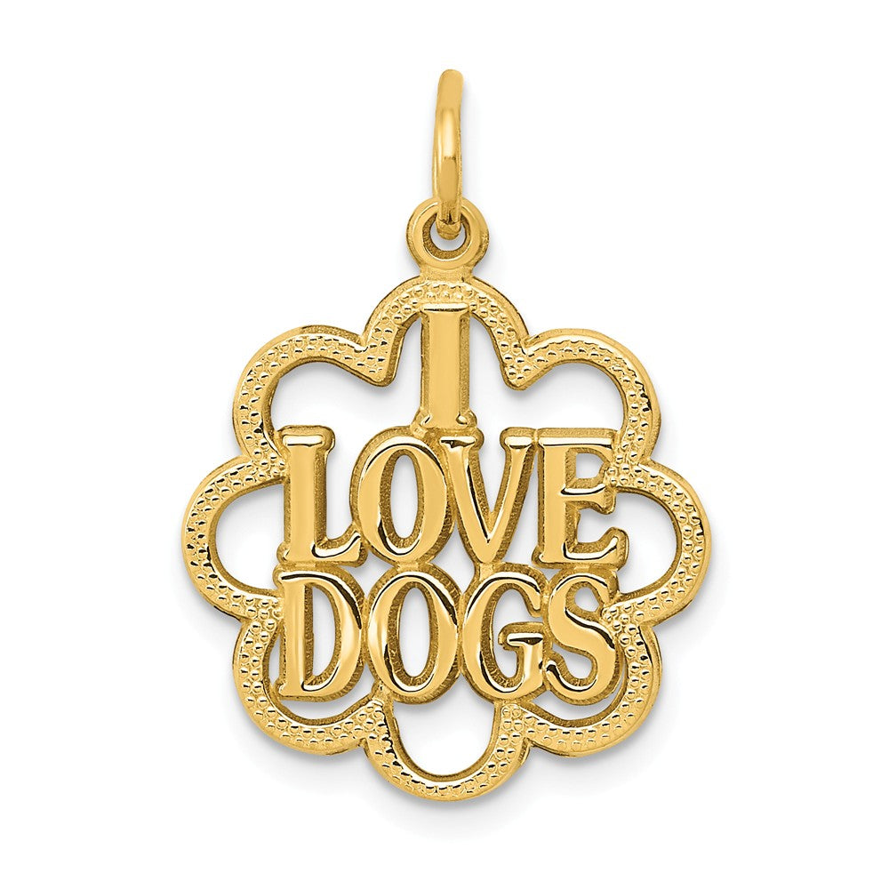 14k Yellow Gold I Love Dogs Scalloped Edge Pendant, Item P10487 by The Black Bow Jewelry Co.
