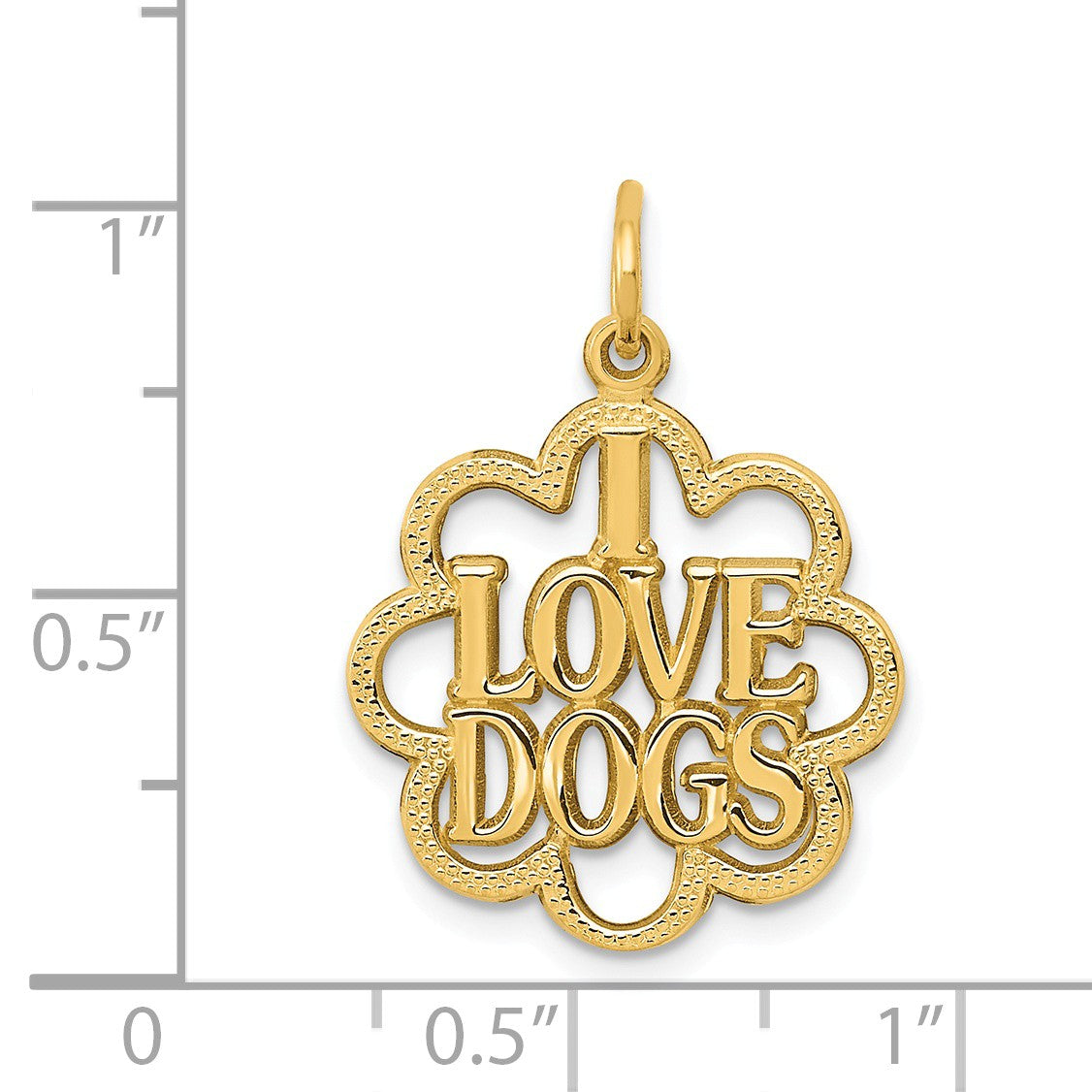 Alternate view of the 14k Yellow Gold I Love Dogs Scalloped Edge Pendant by The Black Bow Jewelry Co.