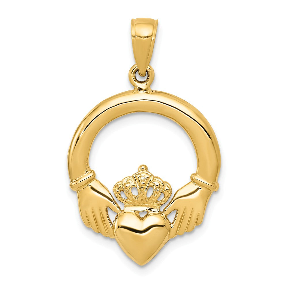 14k Yellow Gold Polished Claddagh Pendant, 18mm, Item P10491 by The Black Bow Jewelry Co.