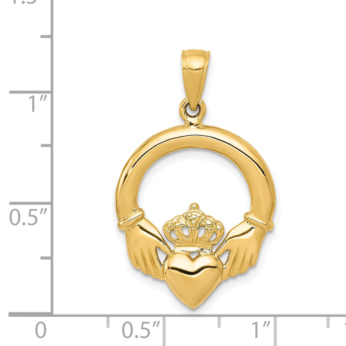 Alternate view of the 14k Yellow Gold Polished Claddagh Pendant, 18mm by The Black Bow Jewelry Co.