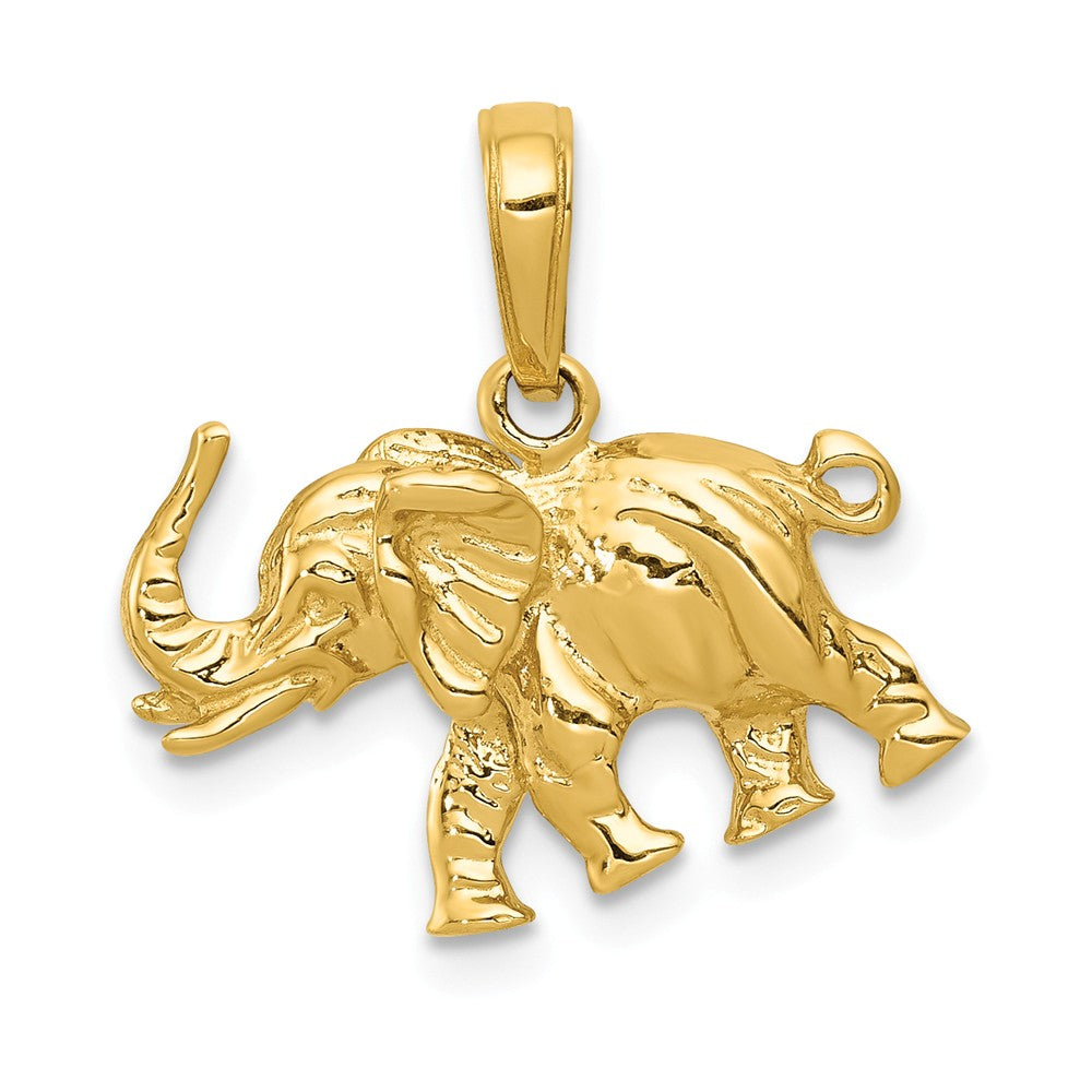 14k Yellow Gold 3D Satin Elephant Profile Pendant, Item P10496 by The Black Bow Jewelry Co.
