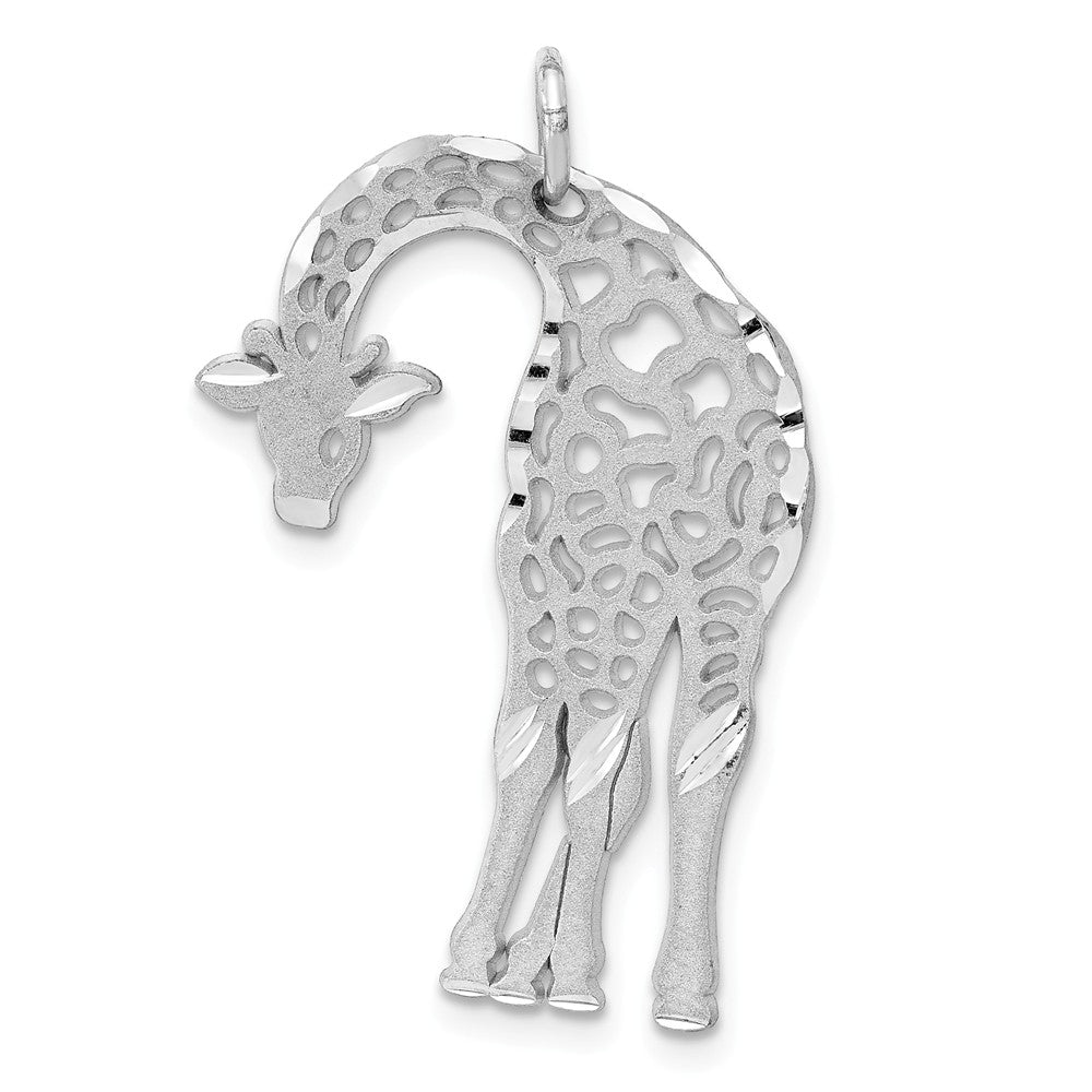 14k White Gold Satin and Diamond Cut Giraffe Pendant, Item P10498 by The Black Bow Jewelry Co.