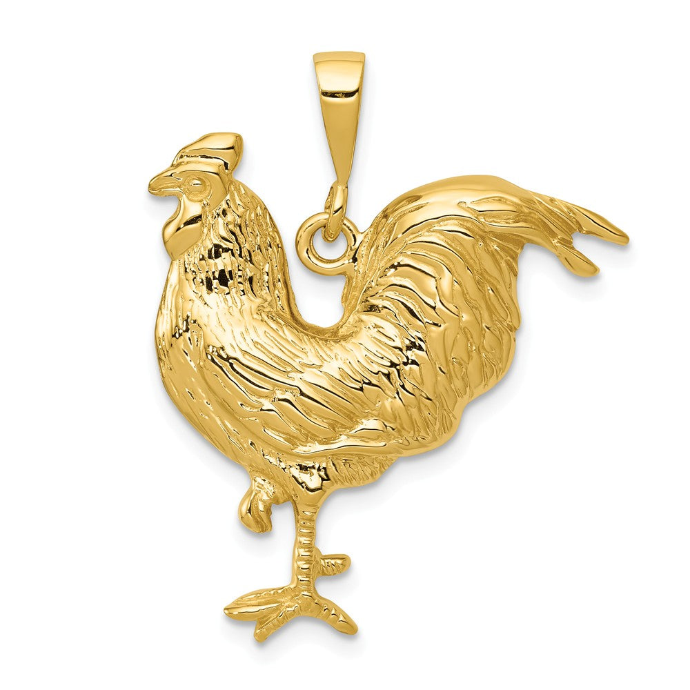 14k Yellow Gold 2D Rooster Pendant, 25mm, Item P10499 by The Black Bow Jewelry Co.