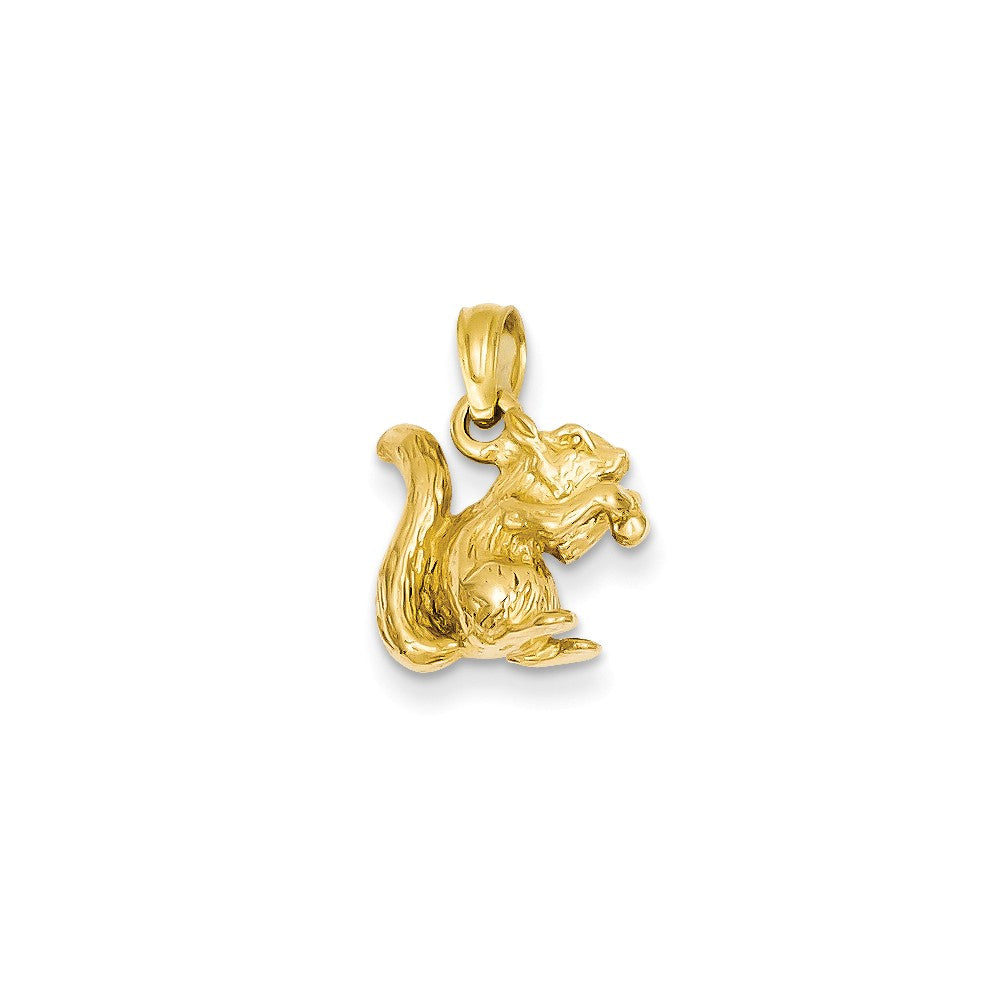 14k Yellow Gold 3D Squirrel with Nut Pendant, Item P10500 by The Black Bow Jewelry Co.