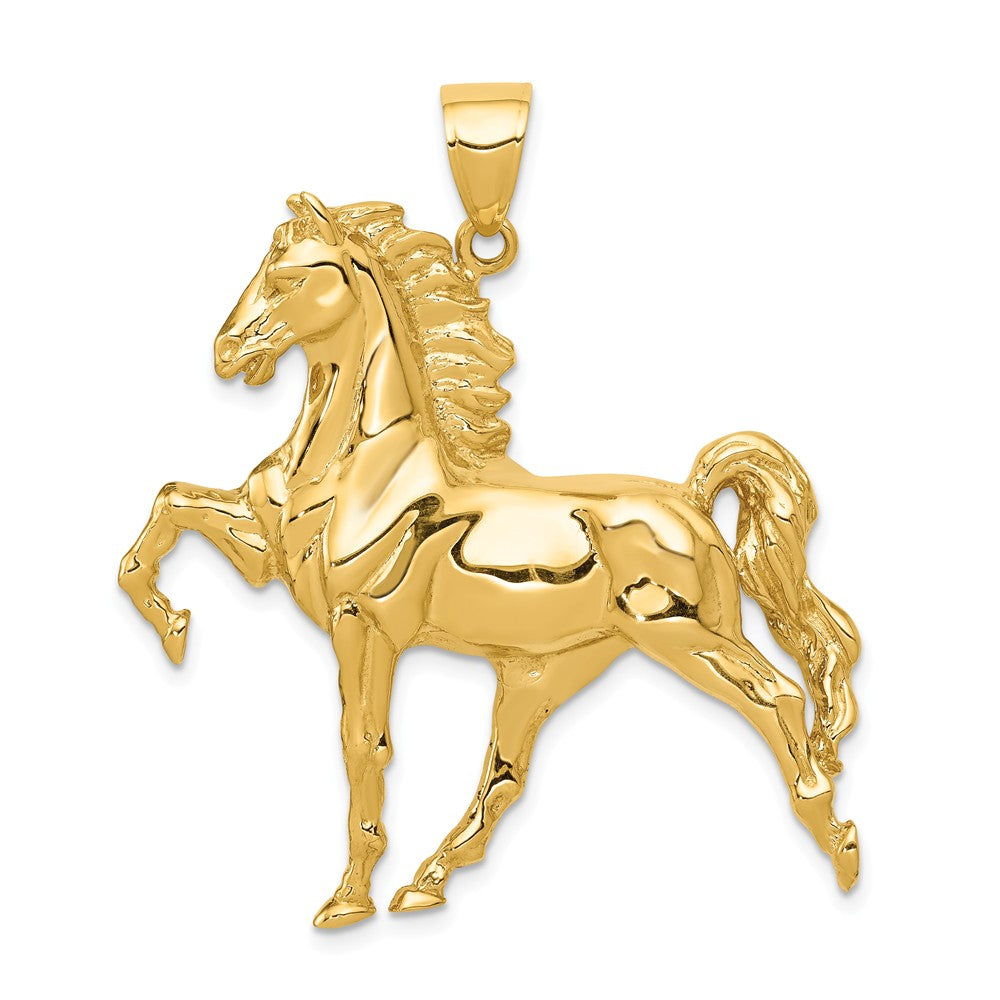 14k Yellow Gold Large Prancing Horse Pendant, Item P10505 by The Black Bow Jewelry Co.