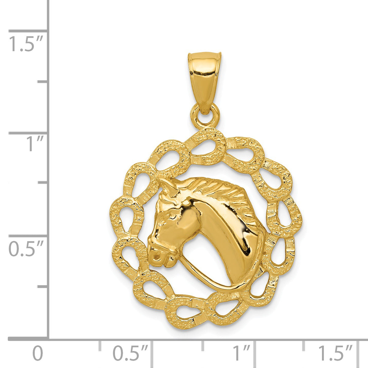 Alternate view of the 14k Yellow Gold Horse Head and Horseshoe Wreath Pendant, 24mm by The Black Bow Jewelry Co.