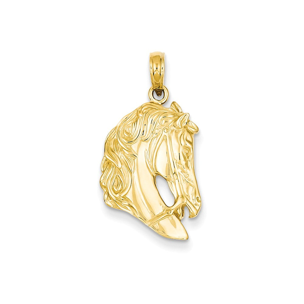 14k Yellow Gold Bridled Horse Head Pendant, Item P10507 by The Black Bow Jewelry Co.