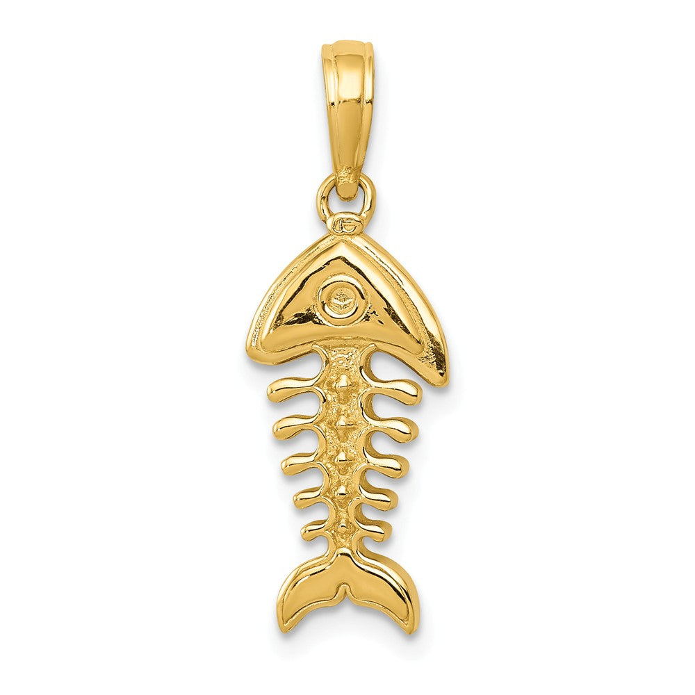 14k Yellow Gold 3D Polished Fishbone Pendant, Item P10508 by The Black Bow Jewelry Co.