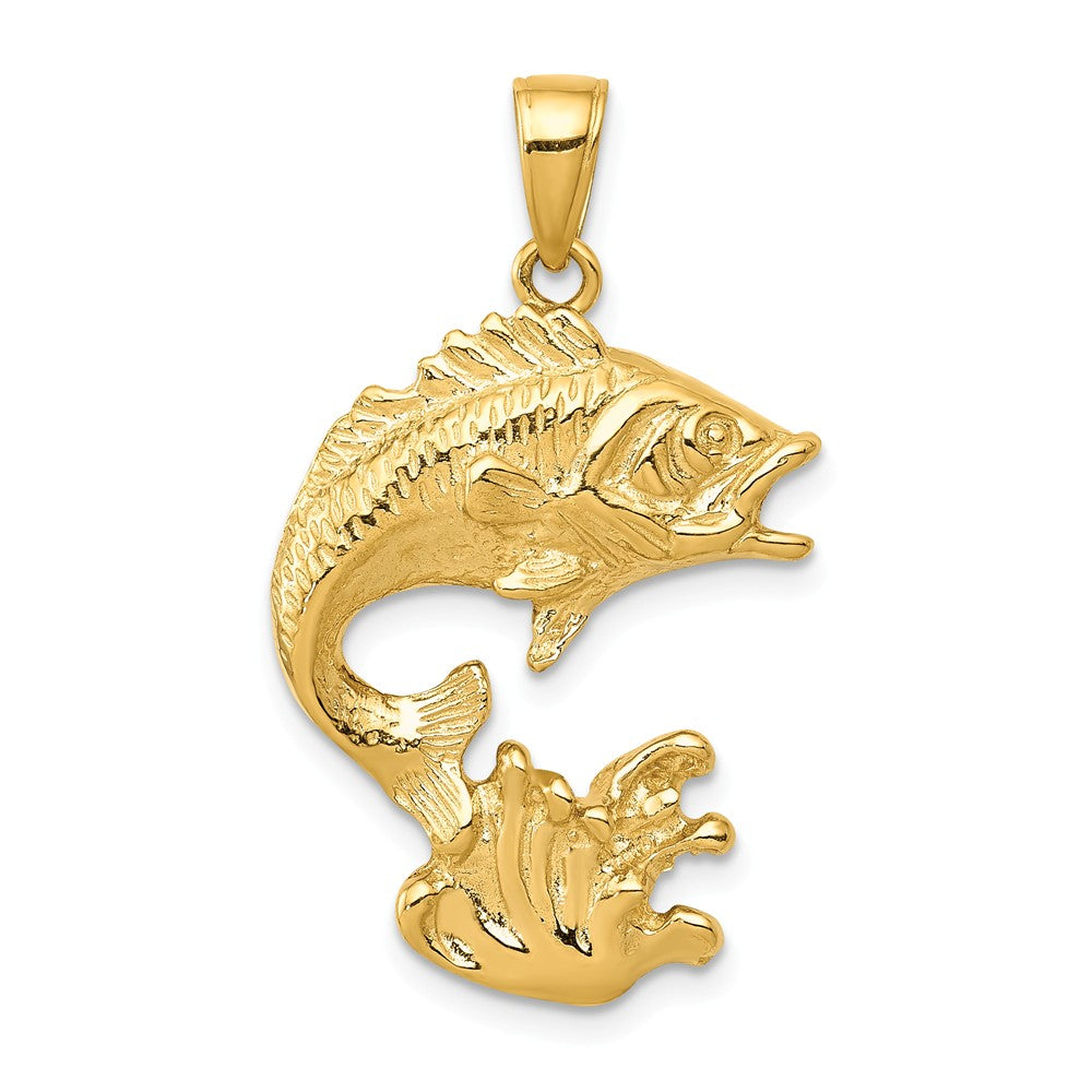 14k Yellow Gold Jumping Bass Pendant, Item P10509 by The Black Bow Jewelry Co.