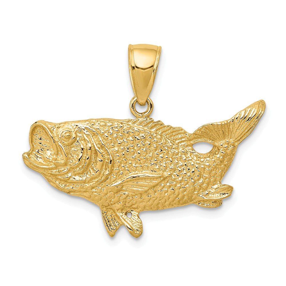14k Yellow Gold Largemouth Bass Pendant, Item P10510 by The Black Bow Jewelry Co.