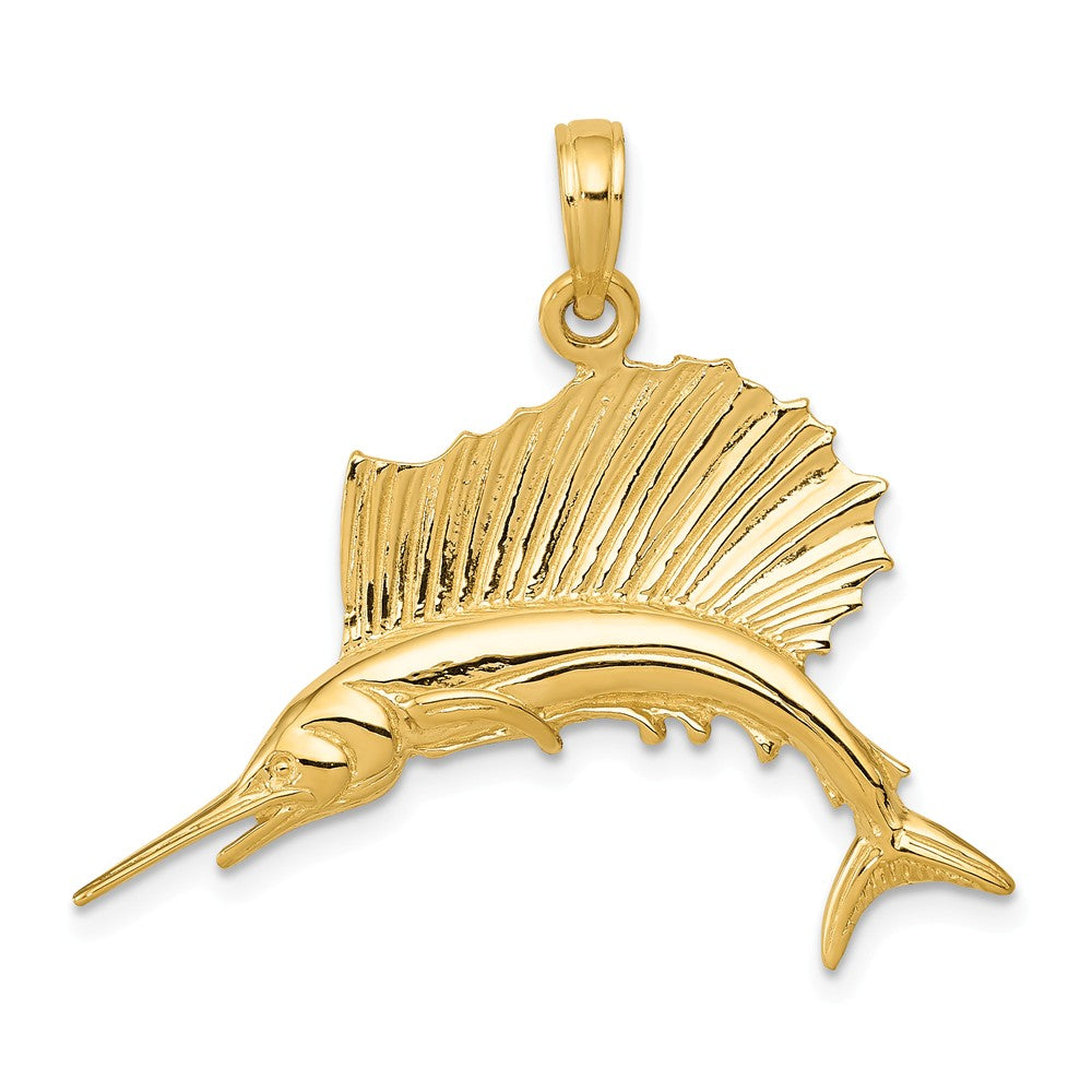 14k Yellow Gold Polished Sailfish Pendant, Item P10512 by The Black Bow Jewelry Co.