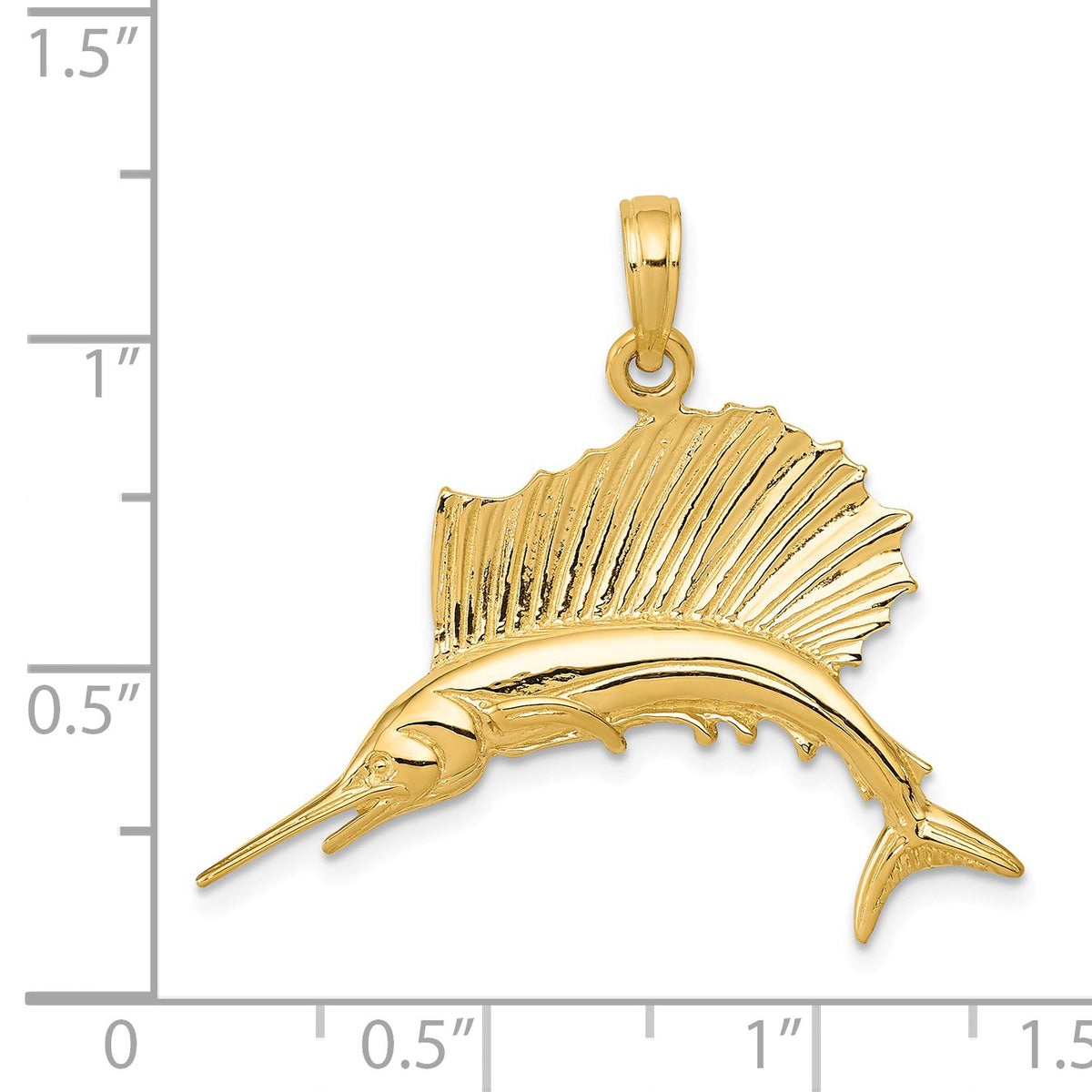 Alternate view of the 14k Yellow Gold Polished Sailfish Pendant by The Black Bow Jewelry Co.