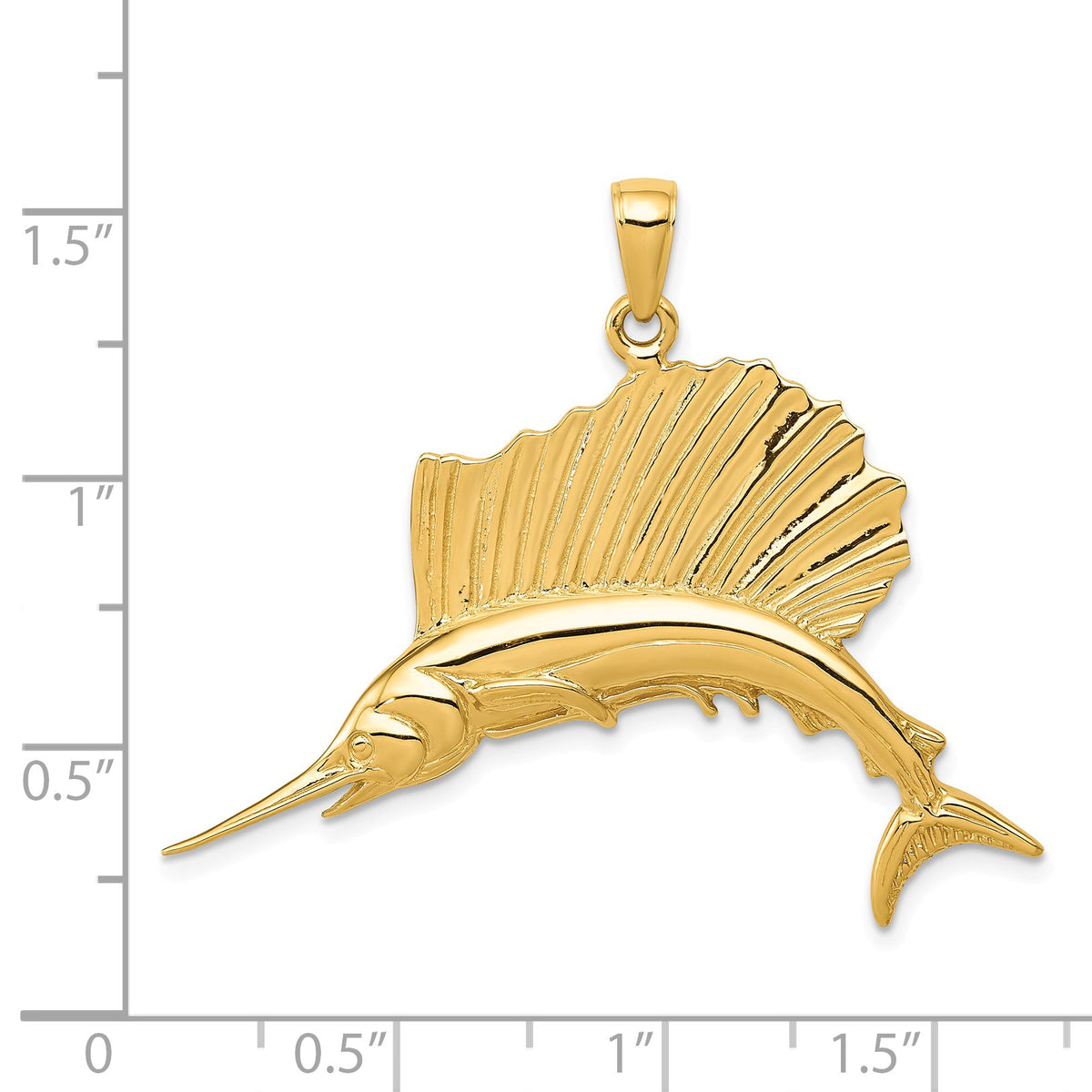 Alternate view of the 14k Yellow Gold Large Polished Sailfish Pendant by The Black Bow Jewelry Co.