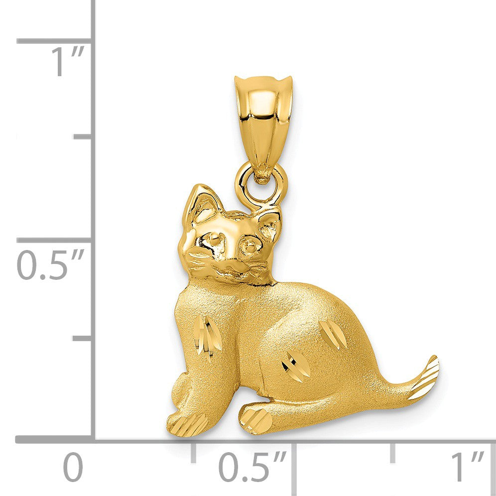 Alternate view of the 14k Yellow Gold Satin and Polished, Diamond Cut Cat Pendant by The Black Bow Jewelry Co.