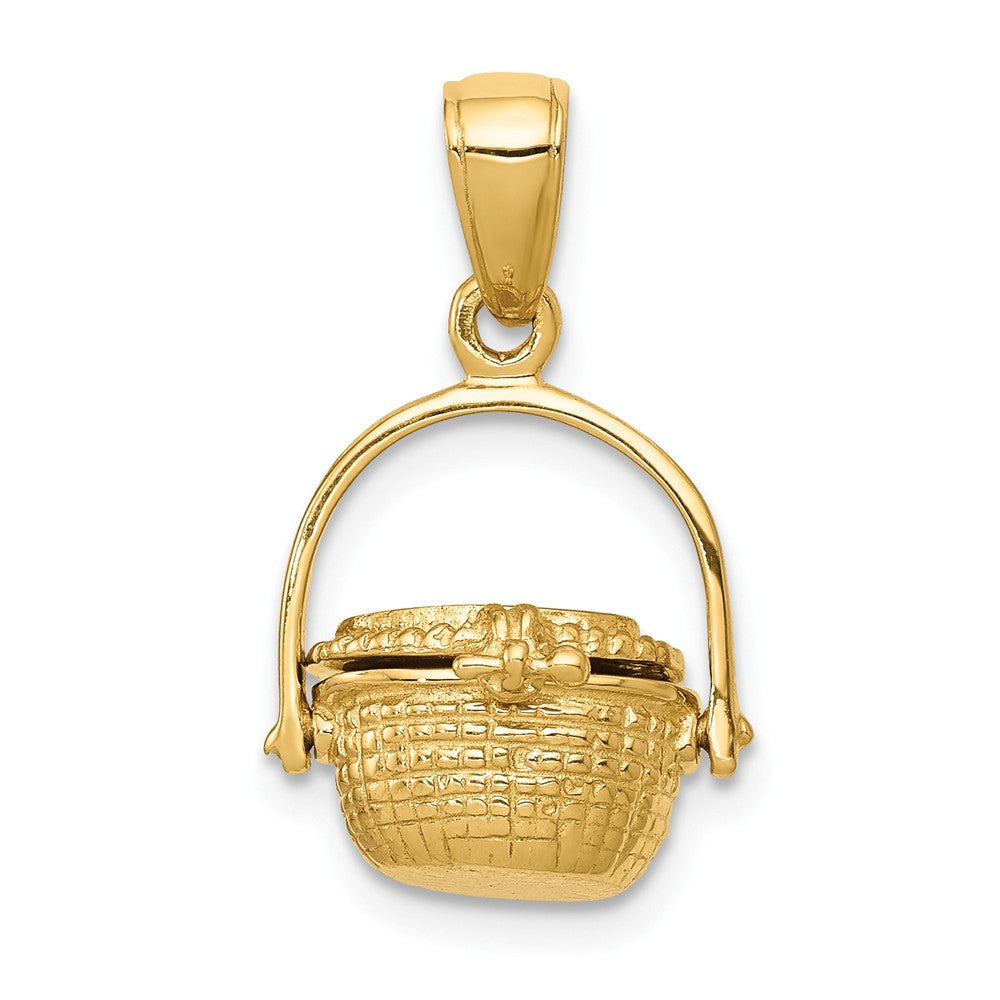 14k Yellow Gold 3D Moveable Nantucket Basket Pendant, Item P10519 by The Black Bow Jewelry Co.