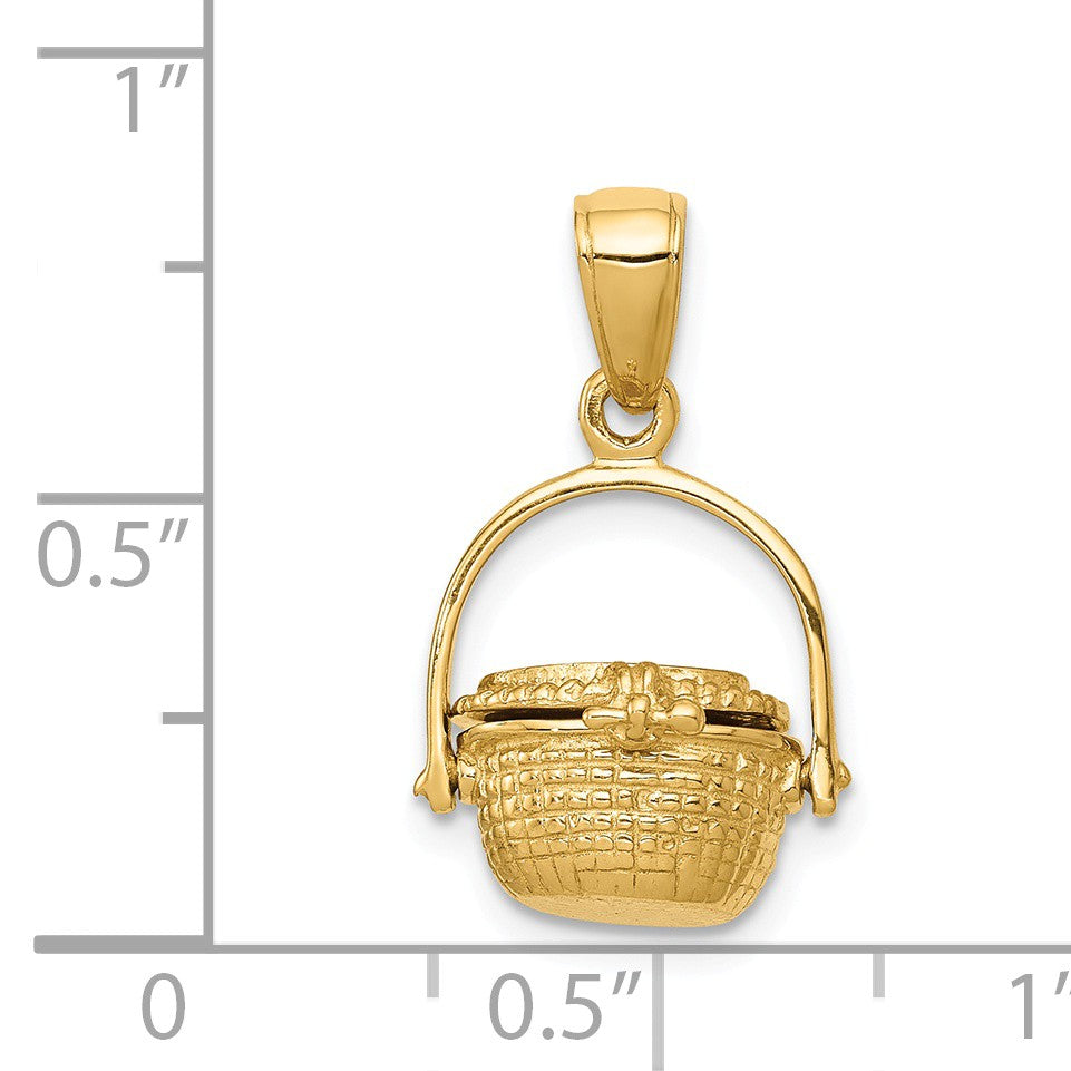 Alternate view of the 14k Yellow Gold 3D Moveable Nantucket Basket Pendant by The Black Bow Jewelry Co.