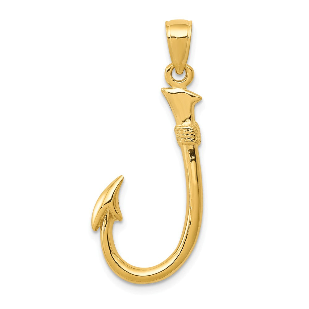 14k Yellow Gold 3D Fishhook Pendant, Item P10523 by The Black Bow Jewelry Co.