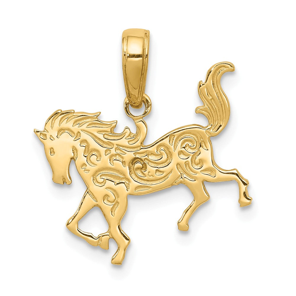 14k Yellow Gold Ornate Horse Pendant, 17mm, Item P10528 by The Black Bow Jewelry Co.