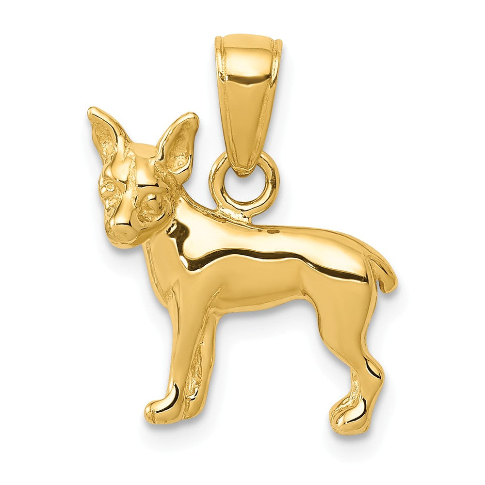 14k Yellow Gold Polished Chihuahua Pendant, Item P10533 by The Black Bow Jewelry Co.