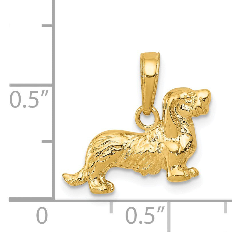 Alternate view of the 14k Yellow Gold Small Long Haired Dachshund Pendant by The Black Bow Jewelry Co.