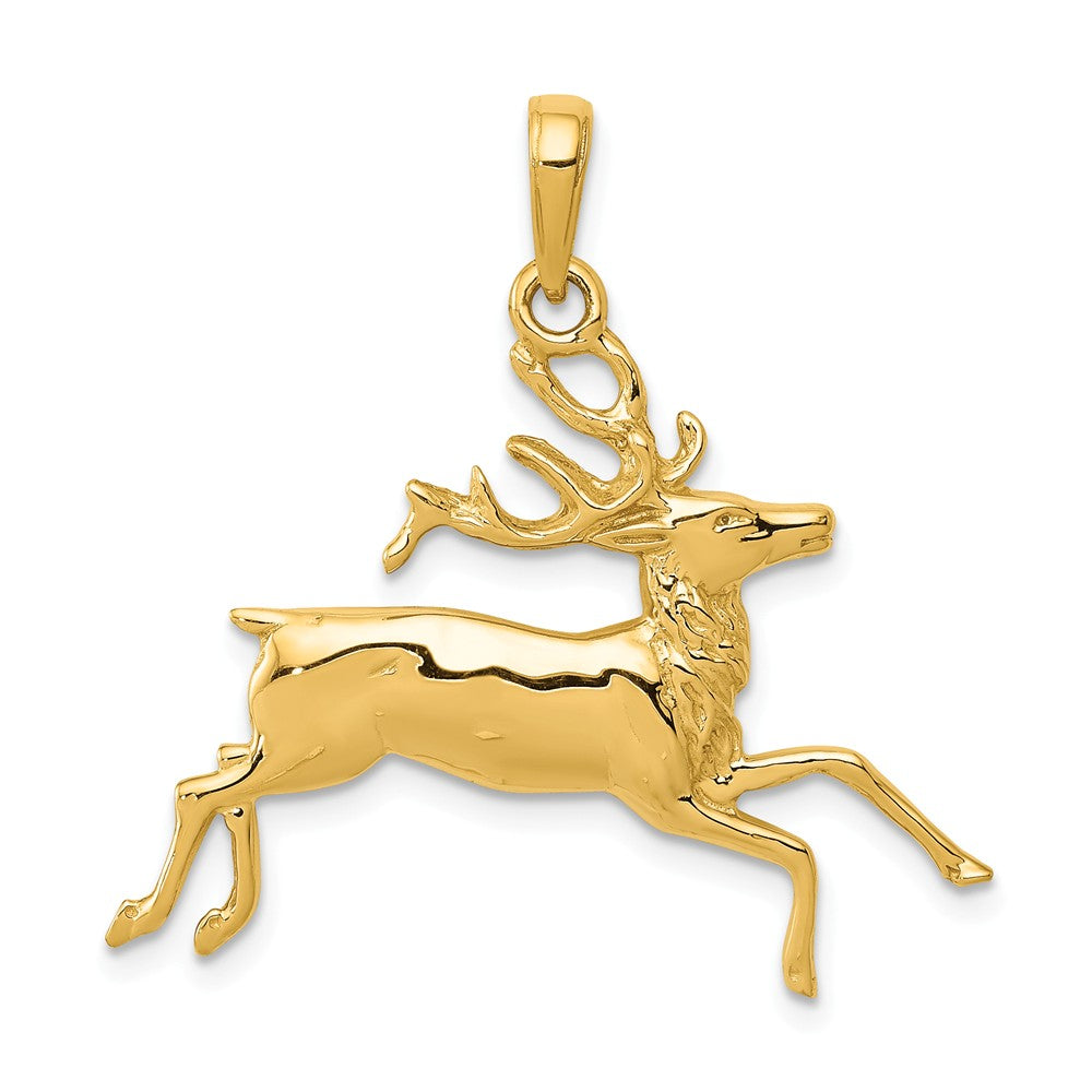 14k Yellow Gold Running Deer Buck Pendant, Item P10542 by The Black Bow Jewelry Co.