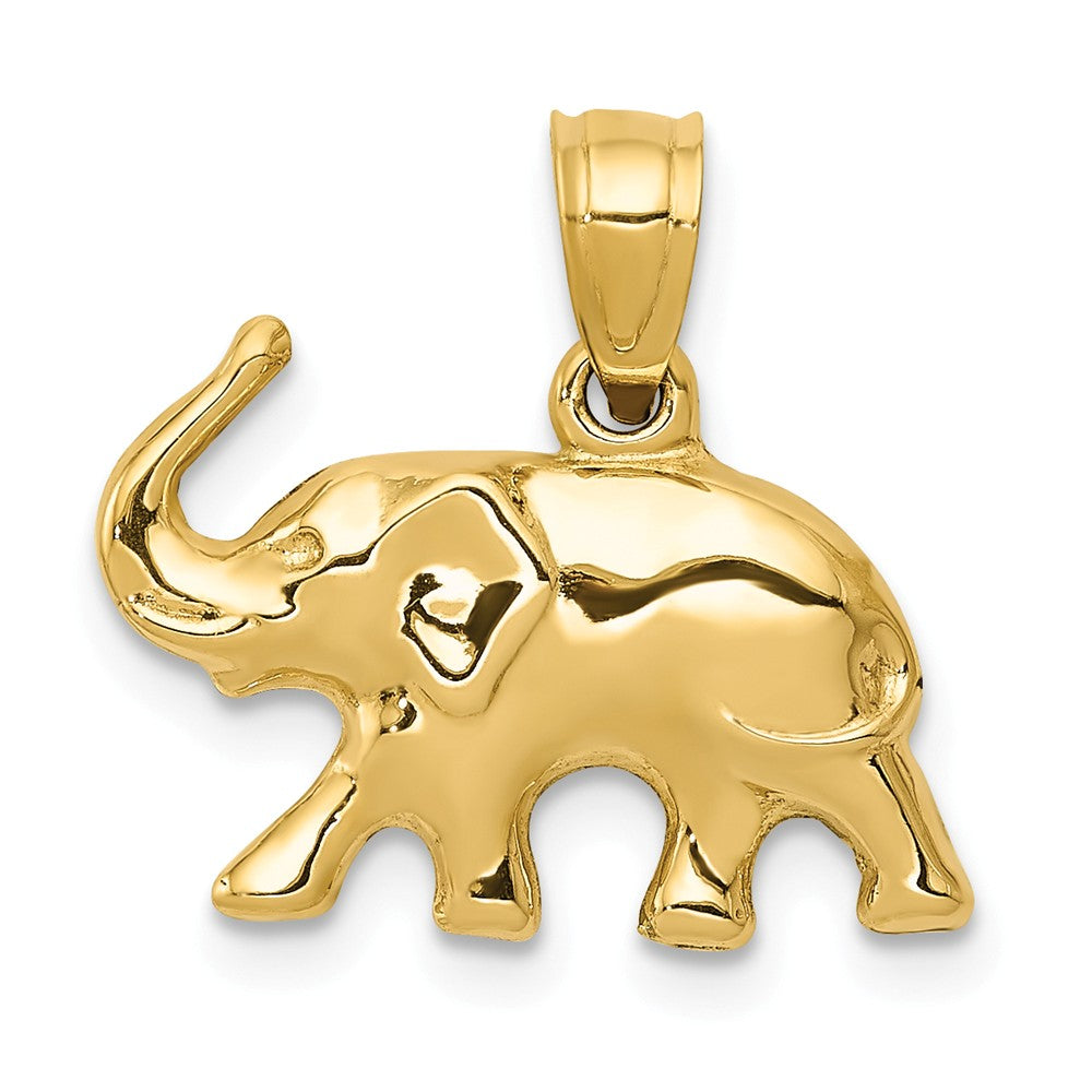 14k Yellow Gold 3D Polished Elephant Pendant, Item P10545 by The Black Bow Jewelry Co.