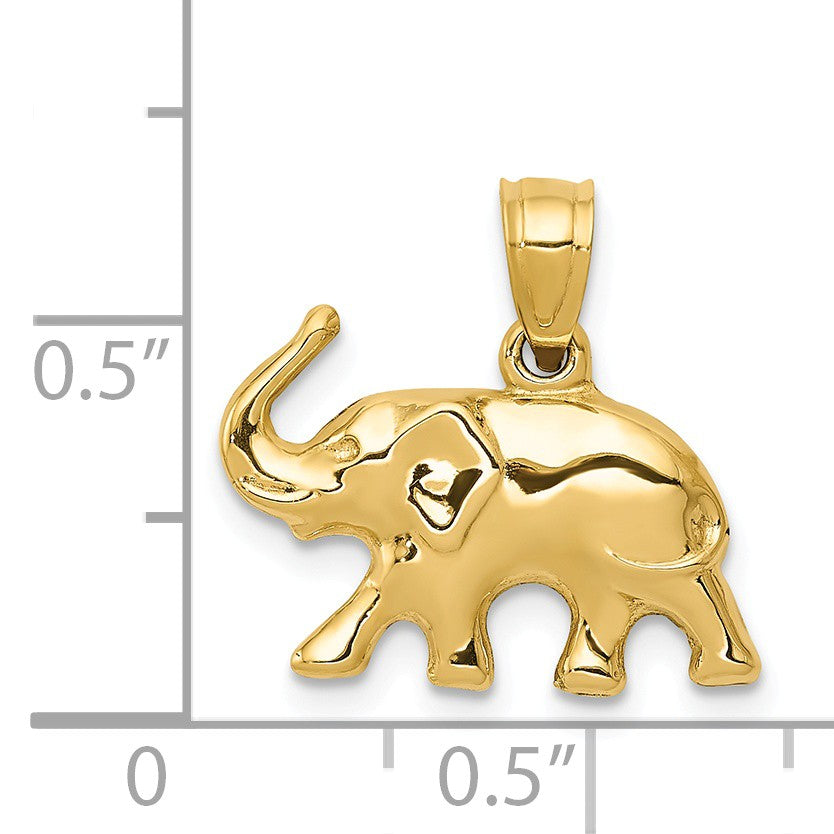 Alternate view of the 14k Yellow Gold 3D Polished Elephant Pendant by The Black Bow Jewelry Co.