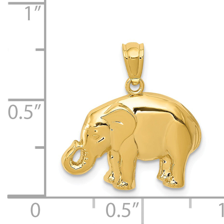Alternate view of the 14k Yellow Gold Polished 2D Elephant Pendant, 18mm by The Black Bow Jewelry Co.