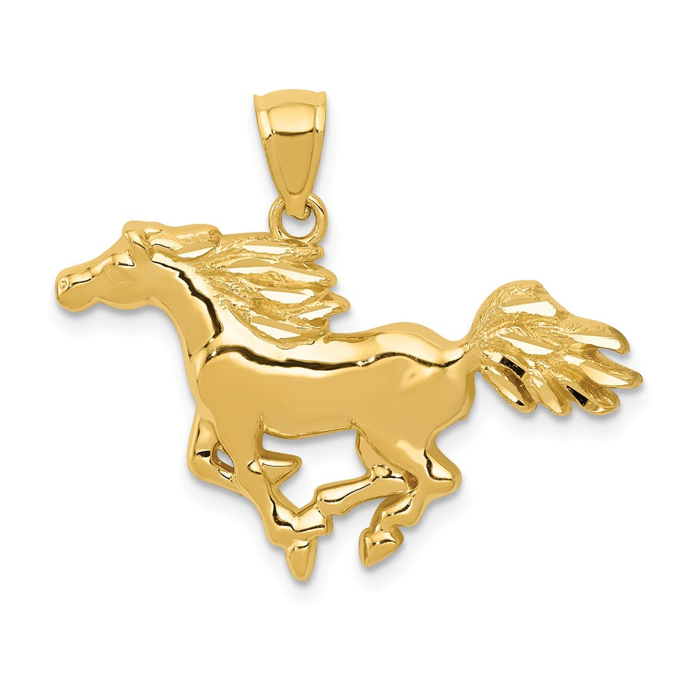 14k Yellow Gold Polished Galloping Horse Pendant, Item P10550 by The Black Bow Jewelry Co.