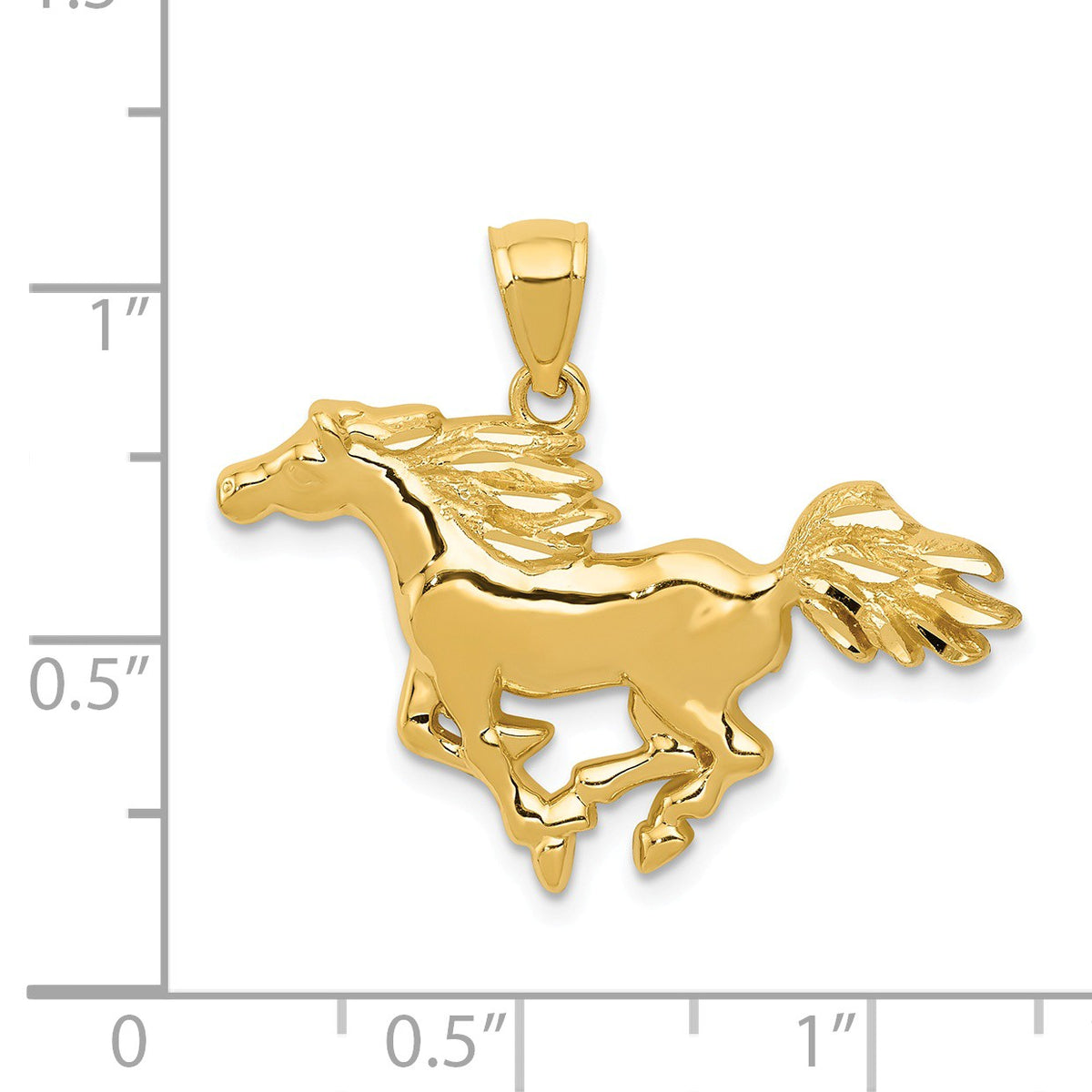 Alternate view of the 14k Yellow Gold Polished Galloping Horse Pendant by The Black Bow Jewelry Co.