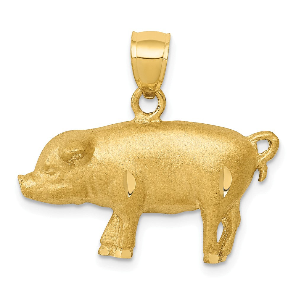 14k Yellow Gold 2D Satin &amp; Diamond Cut Pig Pendant, Item P10551 by The Black Bow Jewelry Co.