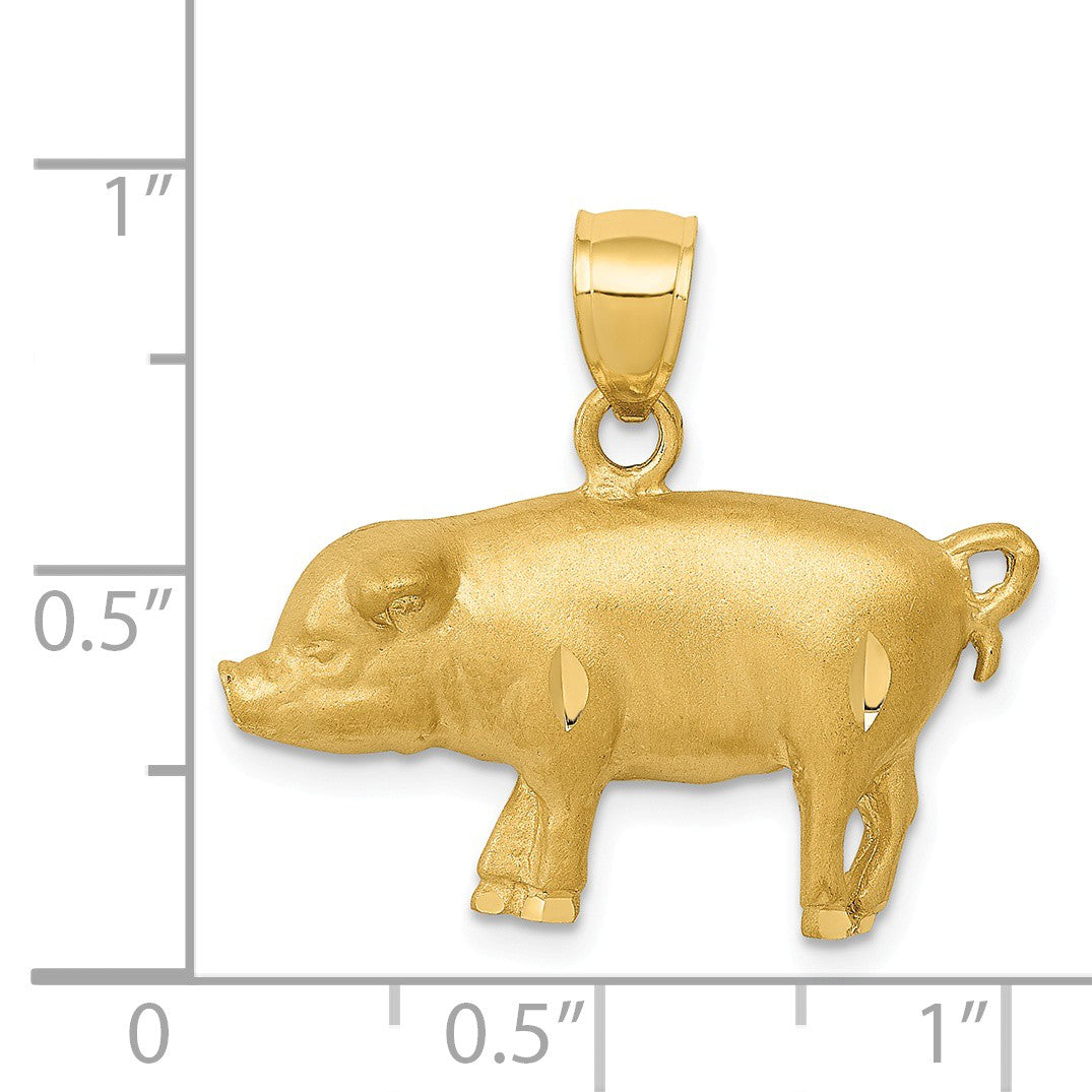 Alternate view of the 14k Yellow Gold 2D Satin &amp; Diamond Cut Pig Pendant by The Black Bow Jewelry Co.