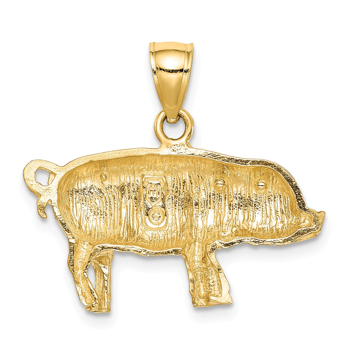 Alternate view of the 14k Yellow Gold 2D Satin &amp; Diamond Cut Pig Pendant by The Black Bow Jewelry Co.